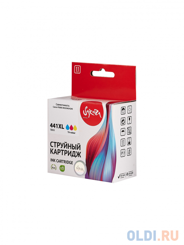 Струйный картридж Sakura 5220B001 (441XL Color) для Canon PIXMA MG3540/4240;, водорастворимый тип чернил, триколор, 18 мл., 400 к.
Струйный картридж Sakura 5220B001 (441XL Color) для Canon PIXMA MG3540/4240;, водорастворимый тип чернил, триколор, 18 мл., 400 к.