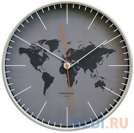 

Часы настенные TROYKA 77777733, круг, серые, серебристая рамка, 30,5х30,5х5 см