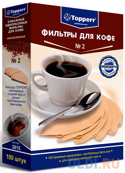 Фильтры для кофе для кофеварок капельного типа Topper №2 неотбеленные 1x2 (упак.:100шт)
Фильтры для кофе для кофеварок капельного типа Topper №2 неотбеленные 1x2 (упак.:100шт)