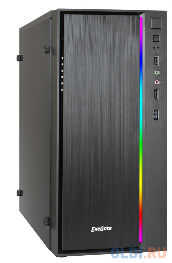Exegate EX283749RUS Корпус Minitower mEVO-9301 Black-RGB light, mATX, <500NPX>, с окном, 2*USB+1*USB3.0, HDAudio