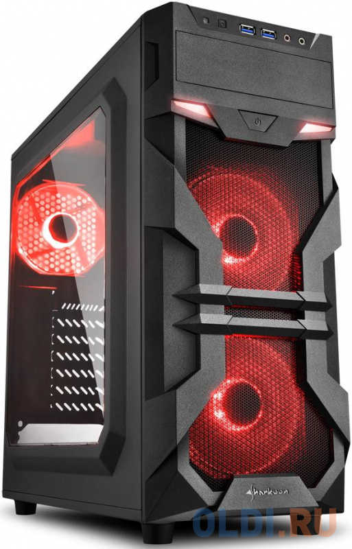 

Игровой корпус Sharkoon VG7-W red led чёрный (ATX, акрил, fan 2x120 мм + 1x120 мм, 2xUSB 3.0, audio), Черный