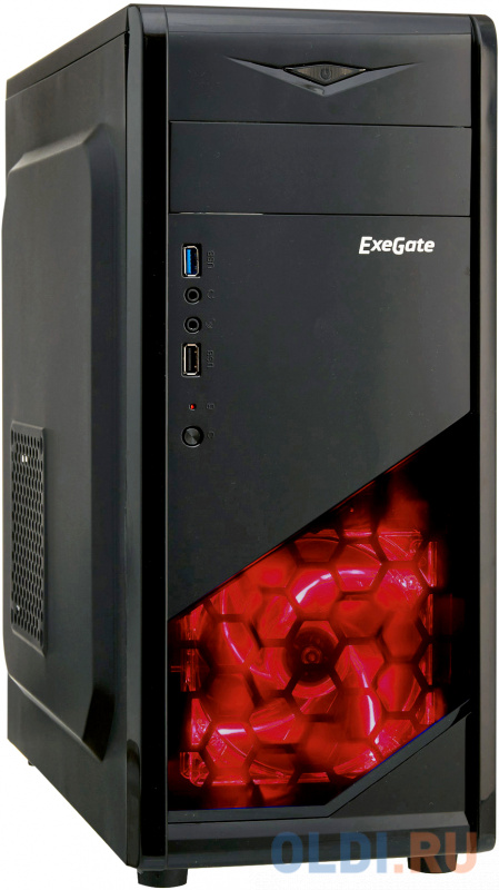 

Exegate EX281256RUS Корпус Miditower ExeGate EVO-8207 Black-Red light, ATX, <600NPX>, 1*USB+1*USB3.0, HD Audio