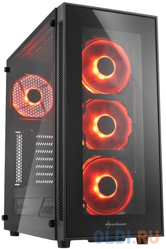 

Корпус ATX Sharkoon TG5-RED Без БП чёрный, Черный
