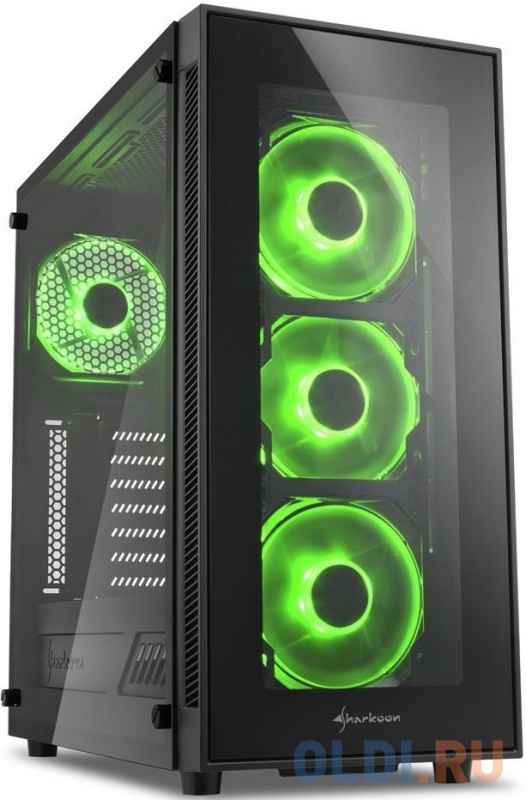 

Корпус ATX Sharkoon TG5-GREEN Без БП чёрный, Черный