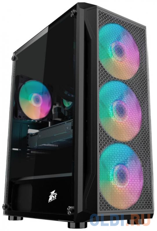 1STPLAYER Корпус FIREBASE X5 / ATX, tempered glass / 3x140mm & 1x120mm LED fans inc. / X5-3G6P-1G6 thetis window aluminum atx 3 0mm tempered glass side panel 120x120x25 o type led fan pre installed at rear 2 usb3 0 supports 3 5 hdd 2