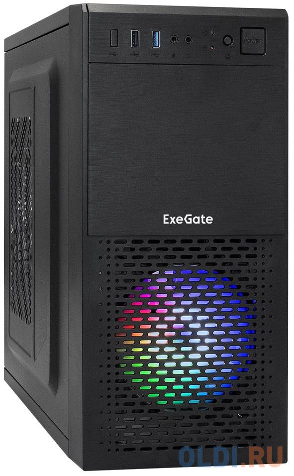 Exegate EX292981RUS Корпус Minitower ExeGate mEVO-7807 (mATX, без БП, 1*USB+1*USB3.0, черный 1x12 см с RGB подсветкой)