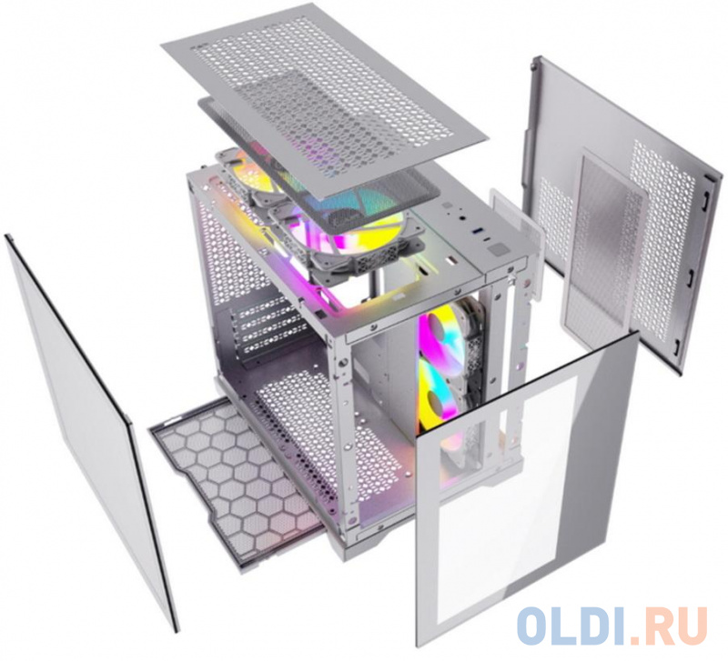 Корпус Powercase Vision Micro, White, Tempered Glass, 4х 120mm 5-color fan, белый, mATX  (CVWM-L4) (CVWM-L4) (202902) фото