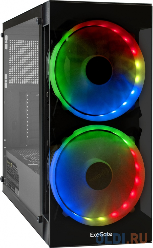 Корпус Miditower ExeGate i3 MATRIX-PPH700 (ATX, БП 700PPH 80+Bronze 12см, 2*USB+1*USB3.0, HD аудио, черный, 2 вент. 18см с RGB подсветкой, пылевые фил корпус miditower exegate i3 matrix evo800 atx evo800rgb 12см 2 usb 1 usb3 0 hd аудио 2 вент 18см с rgb подсветкой пылевые фильтры пере