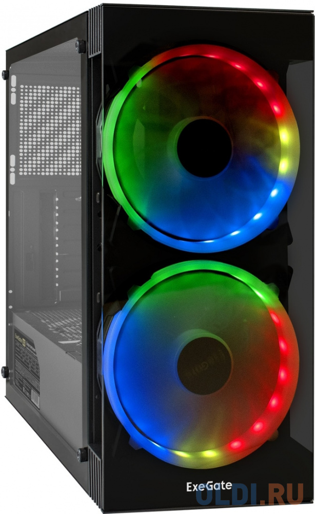 Корпус Miditower ExeGate i3 MATRIX-NPX600 (ATX, 600NPX 12см, 2*USB+1*USB3.0, HD аудио, черный, 2 вент. 18см с RGB подсветкой, пылевые фильтры, передня