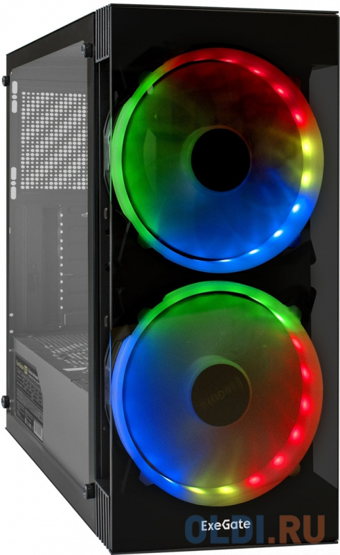 

Корпус Miditower ExeGate i3 MATRIX-PPX800 (ATX, БП 800PPX 14см, 2*USB+1*USB3.0, HD аудио, черный, 2 вент. 18см с RGB подсветкой, пылевые фильтры, пере
