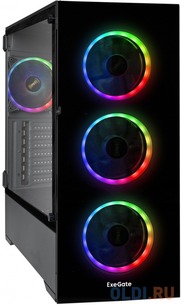 Корпус Miditower ExeGate i3 MAX-PPX600 (eATX, БП 600PPX 14см, 2*USB+1*USB3.0, HD аудио, черный, 4 вент. 12см с RGB подсветкой, контроллер + ПДУ, ARGB