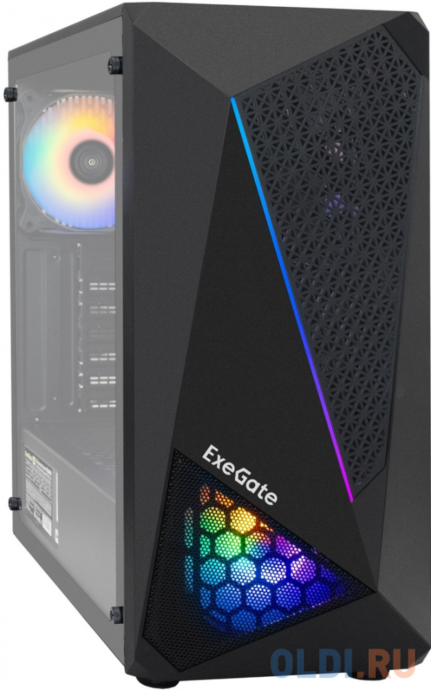 Корпус Miditower ExeGate EVO-8225-NPX600 (ATX, БП 600NPX с вент. 12см, 2*USB+1*USB3.0, черный, 2 вент. с RGB подсветкой и полоса на передней панели, б