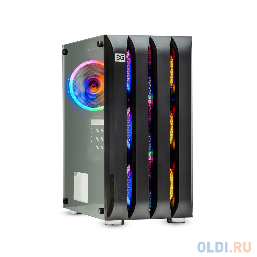 Корпус Minitower ExeGate Mistery R3-NPX400 (mATX, БП 400NPX с вент. 12 см, 2*USB+1*USB3.0, аудио, черный, 4 вент. 12см с RGB подсветкой, боковая панел