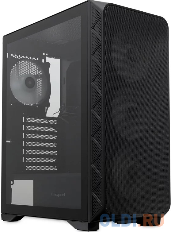 Корпус без блока питания/ HSPD M521, Mesh Mid Tower, Black, slide TG, 0.45 SPCC, 4x120mm ARGB ATX, mATX, mITX 160/330/184mm 2x2.5&quot;, -, 7xPCI 2xUS