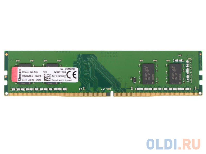 Оперативная память для компьютера Kingston KVR24N17S6/4 DIMM 4Gb DDR4 2400MHz фото