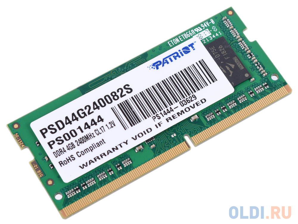 Оперативная память для ноутбука Patriot PSD44G240082S SO-DIMM 4Gb DDR4 2400MHz patriot ddr4 so psd44g266681s 4gb