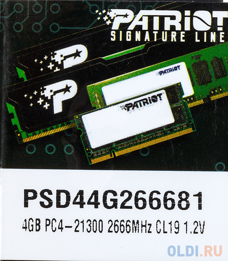 Оперативная память для компьютера Patriot PSD44G266681 DIMM 4Gb DDR4 2666MHz - фото 4