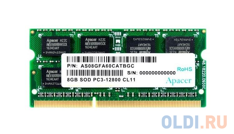 Оперативная память для ноутбука Apacer AS08GFA60CATBGC SO-DIMM 8Gb DDR3 1600 MHz AS08GFA60CATBGC оперативная память для ноутбука kingston kvr16ls11s6 2 so dimm 2gb ddr3 1600 mhz kvr16ls11s6 2
