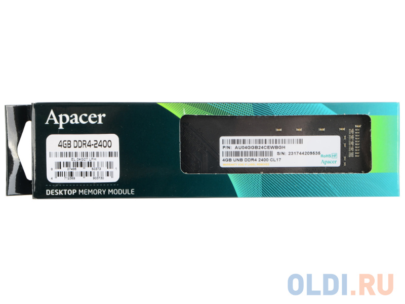 

Оперативная память 4Gb (1x4Gb) PC4-19200 2400MHz DDR4 DIMM CL17 Apacer AU04GGB24CEWBGH