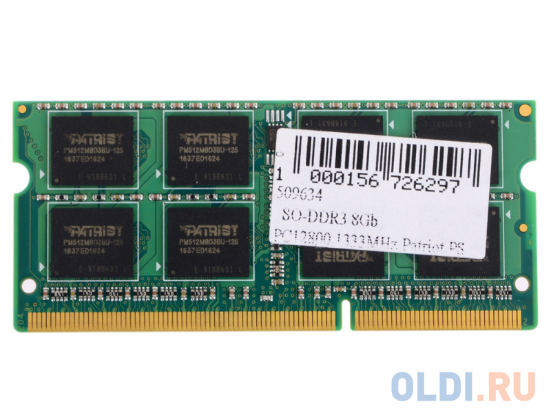 

Оперативная память для ноутбука Patriot Signature SO-DIMM 8Gb DDR3L 1600 MHz PSD38G1600L2S