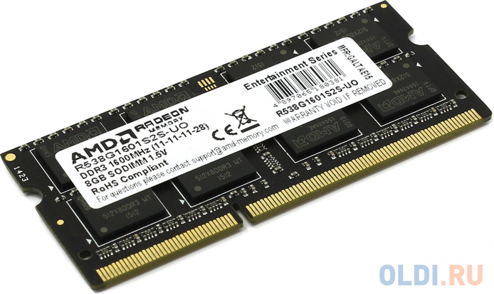 Оперативная память для ноутбука AMD R538G1601S2S-UO SO-DIMM 8Gb DDR3 1600MHz