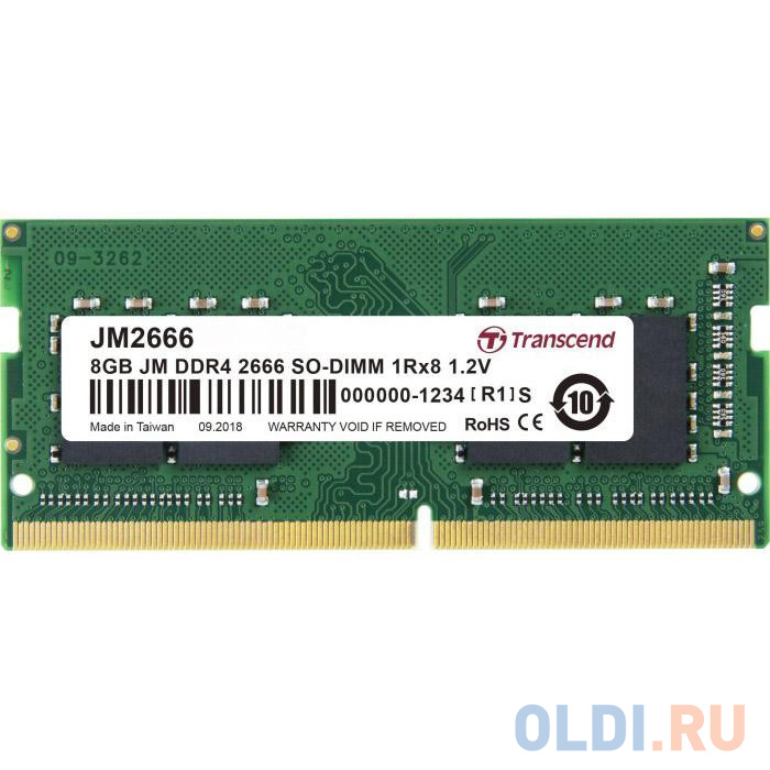 Оперативная память для ноутбука Transcend JM2666HSG-8G SO-DIMM 8Gb DDR4 2666MHz модуль оперативной памяти flexis 8gb ddr4 udimm 2666mhz pc4 21300 1 2v