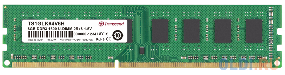 Оперативная память для компьютера Transcend TS1GLK64W6H DIMM 8Gb DDR3L 1600MHz