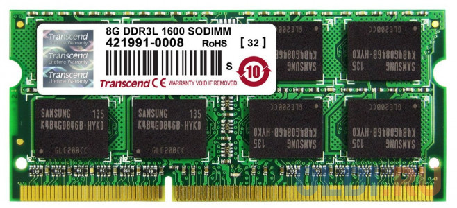 Оперативная память для ноутбука Transcend TS1GSK64V6H SO-DIMM 8Gb DDR3 1600MHz оперативная память для ноутбука kingston kcp316sd8 8 so dimm 8gb ddr3 1600mhz