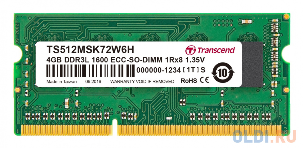 Оперативная память для ноутбука Transcend TS512MSK72W6H SO-DIMM 4Gb DDR3L 1600 MHz TS512MSK72W6H