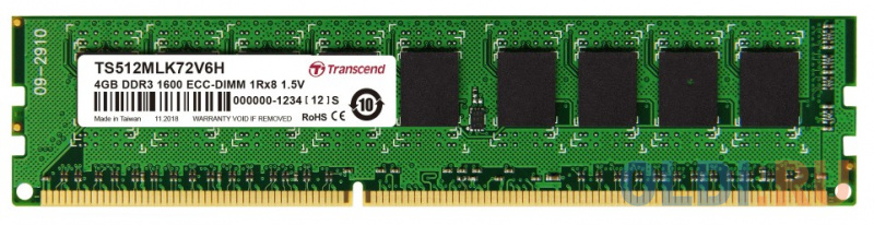 

Оперативная память 4Gb (1x4Gb) PC-12800 1600MHz DDR3 DIMM ECC CL11 Transcend TS512MLK72V6H