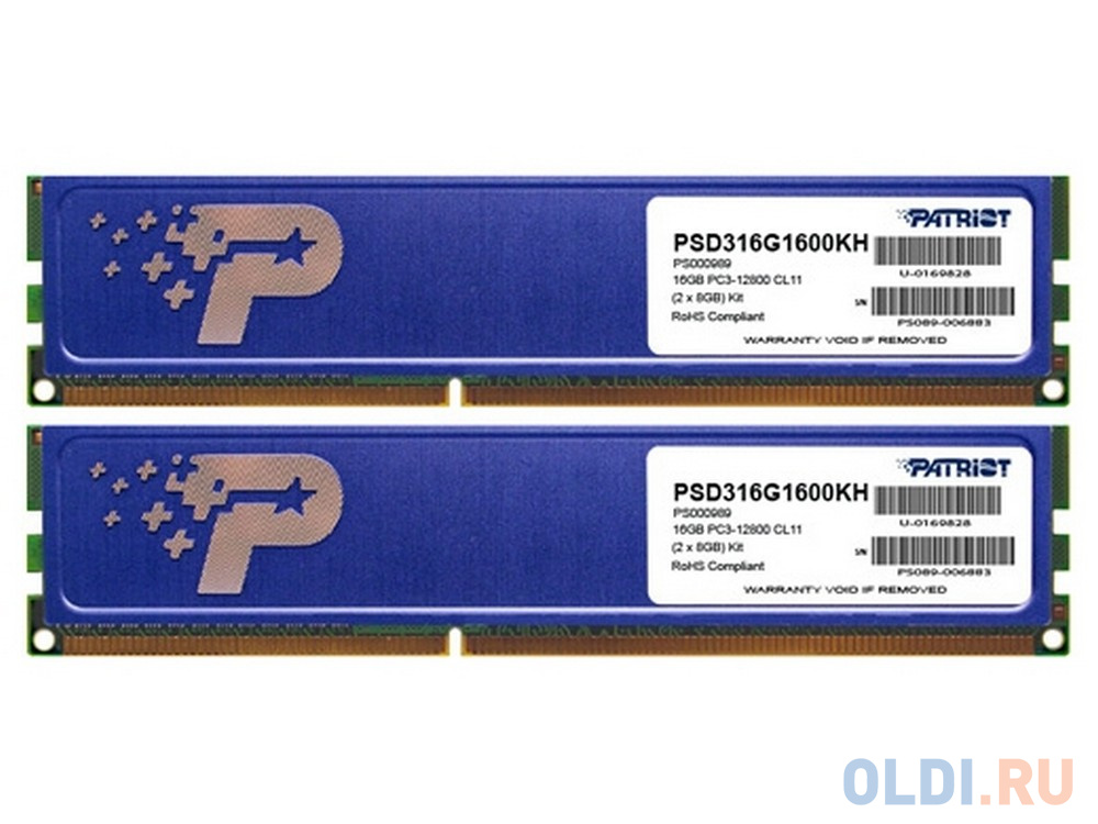 Оперативная память для компьютера Patriot PSD316G1600KH DIMM 16Gb DDR3 1600MHz