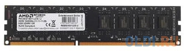 Оперативная память для компьютера AMD Radeon R5 Entertainment Series DIMM 8Gb DDR3L 1600 MHz R538G1601U2SL-U d868z ck v1 0 2950m intel®pga 946 haswell 4th gen celeron 2950m series cpu adopt hm86 express chipset 1 ddr3l sodimm ram slot 1600mhz 8gb 1 vga