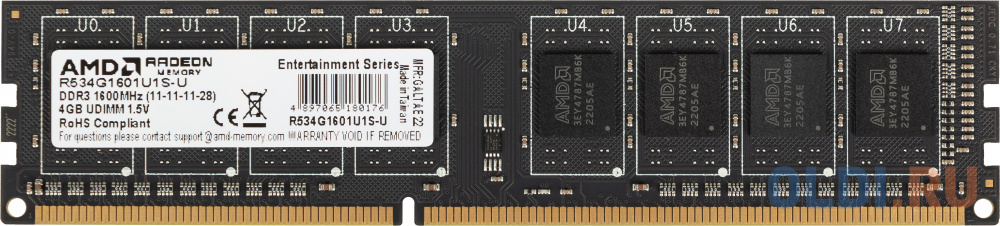 Оперативная память для компьютера AMD R5 Entertainment Series DIMM 4Gb DDR3 1600 MHz R534G1601U1S-U