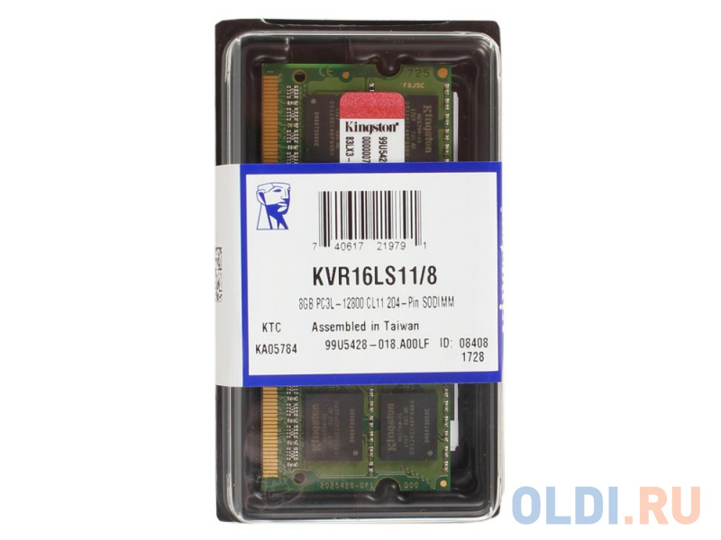 

Оперативная память для ноутбука Kingston KVR16LS11/8 SO-DIMM 8Gb DDR3 1600MHz