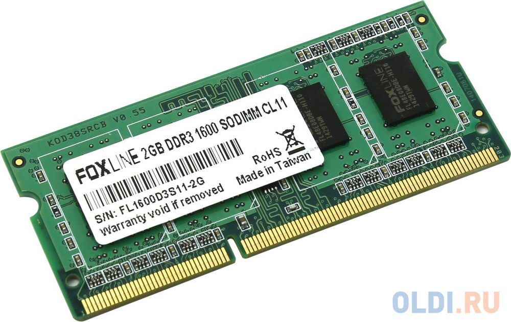 Оперативная память для ноутбука Foxline FL1600D3S11-2G SO-DIMM 2Gb DDR3 1600 MHz FL1600D3S11-2G оперативная память для ноутбука kingston valueram so dimm 8gb ddr3 1600 mhz kvr16s11 8wp