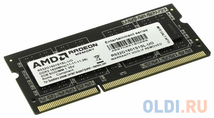Оперативная память для ноутбука AMD R532G1601S1SL-UO SO-DIMM 2Gb DDR3L 1600MHz оперативная память для ноутбуков so ddr3 2gb pc10600 1333mhz amd r332g1339s1s uo oem