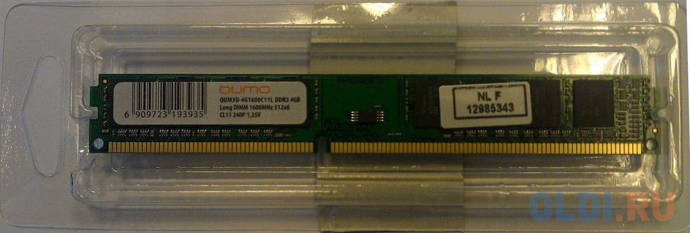 Оперативная память для компьютера QUMO QUM3U-4G1600C11L DIMM 4Gb DDR3 1600 MHz QUM3U-4G1600C11L