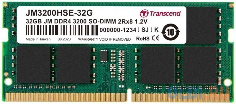 

Модуль памяти DDR4 SODIMM 32Гб 3200MHz Non-ECC 2Rx8 CL22 1,2V, Transcend JetRam