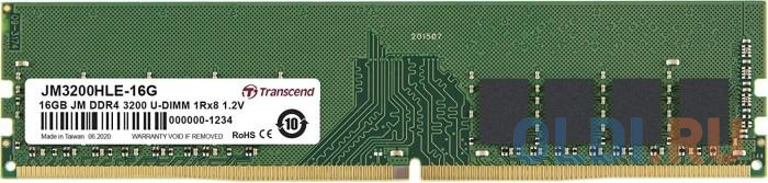 Оперативная память для компьютера Transcend JM3200HLE-16G DIMM 16Gb DDR4 3200 MHz JM3200HLE-16G модуль памяти transcend модуль памяти transcend 16gb jm ddr4 3200mhz u dimm 2rx8 1gx8 cl22 1 2v