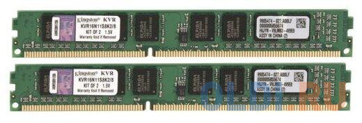 

8GB Kingston DDR3 1600 DIMM KVR16N11S8K2/8WP Non-ECC, Unbuffered, CL11, 1.5V, 1Rx8 Kit (2x4GB) , RTL{25} (31367)