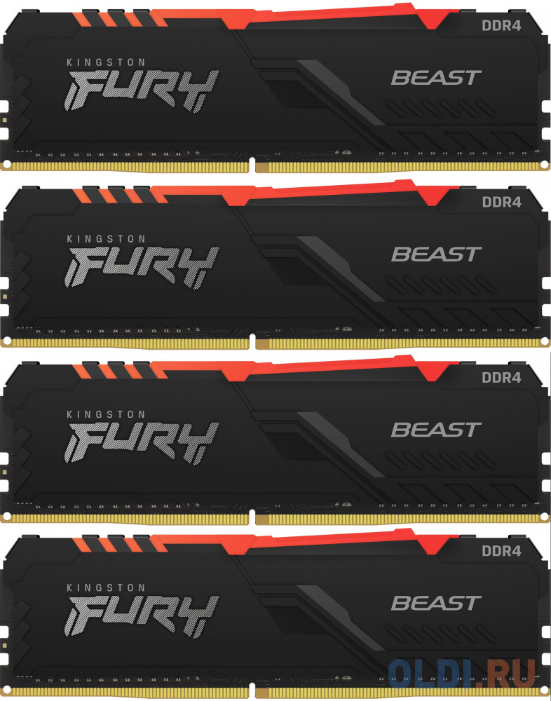 Оперативная память для компьютера Kingston Fury Beast RGB DIMM 32Gb DDR4 3600 MHz KF436C17BBAK4/32 оперативная память для компьютера kingston fury beast black dimm 32gb ddr5 6000 mhz kf560c40bbk2 32