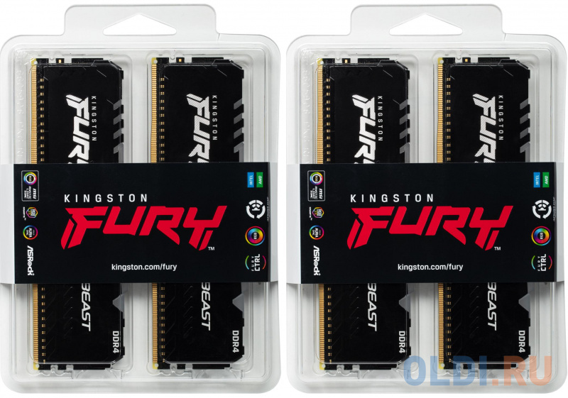 Kingston 32GB 3600MHz DDR4 CL17 DIMM (Kit of 4) FURY Beast RGB фото