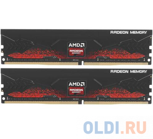 64GB AMD Radeon™ DDR4 3600 DIMM R9 Gamers Series Black Gaming Memory R9S464G3606U2K Non-ECC, CL18, 1.35V, Heat Shield, Kit (2x32GB), RTL (183566) 16gb thermaltake ddr4 4600 dimm toughram xg rgb gaming memory r016d408gx2 4600c19a non ecc cl18 1 5v heat shield xmp 2 0 kit 2x8gb rtl