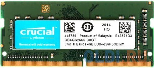 Память DDR4 4Gb 2666MHz Crucial CB4GS2666 Basics RTL PC4-21300 CL19 SO-DIMM 260-pin 1.2В single rank