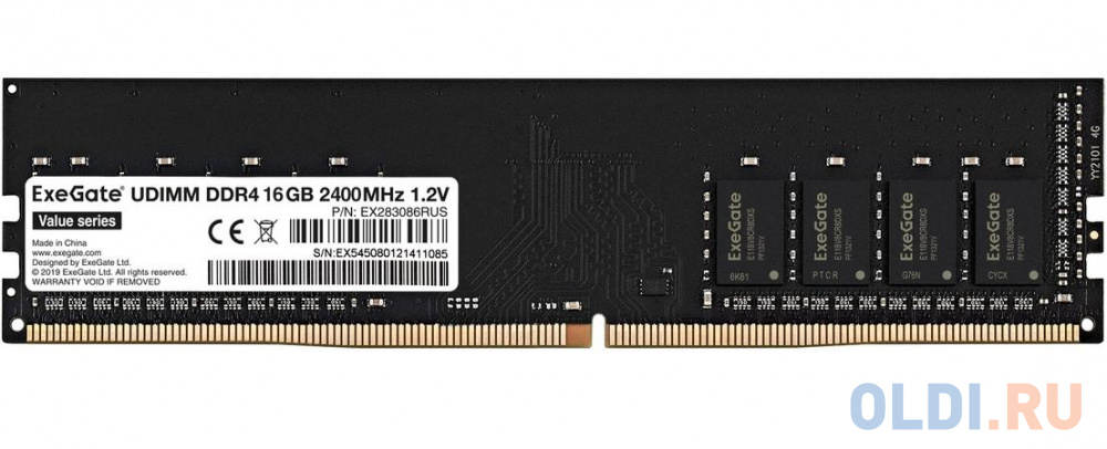 Exegate EX283086RUS Модуль памяти ExeGate Value DIMM DDR4 16GB <PC4-19200> 2400MHz модуль памяти transcend модуль памяти transcend 16gb jm ddr4 3200mhz u dimm 2rx8 1gx8 cl22 1 2v