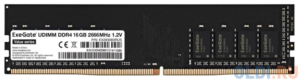 Оперативная память для компьютера Exegate Value DIMM 16Gb DDR4 2666 MHz EX283083RUS модуль памяти exegate value dimm ddr4 8gb pc4 21300 2666mhz