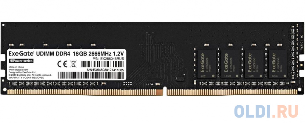 Оперативная память для компьютера Exegate HiPower DIMM 16Gb DDR4 2666 MHz EX288046RUS модуль памяти ddr 4 dimm 16gb 8gbx2 4000mhz ocpc xt ii mmx2k16gd440c19 cl19
