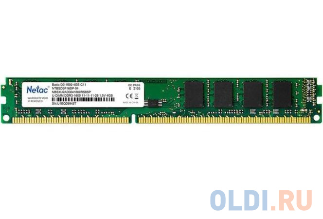 Оперативная память для компьютера Netac NTBSD3P16SP-04 DIMM 4Gb DDR3 1600 MHz NTBSD3P16SP-04 оперативная память для компьютера qumo qum3u 4g1600k11 so dimm 4gb ddr3 1600 mhz qum3u 4g1600k11