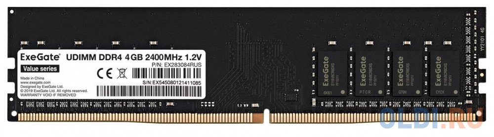 Оперативная память для компьютера Exegate Value DIMM 4Gb DDR4 2400 MHz EX283084RUS оперативная память для компьютера amd r7 performance dimm 8gb ddr4 2400mhz