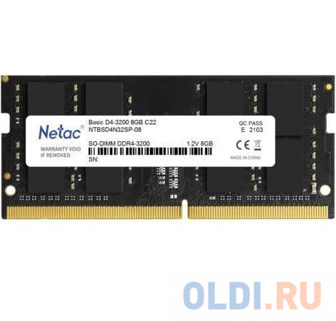 Память DDR4 8Gb 3200MHz Netac NTBSD4N32SP-08 Basic RTL PC4-25600 CL22 SO-DIMM 260-pin 1.2В single rank gt1030 4gb ddr4 64bit dvi hdmi lp single fan